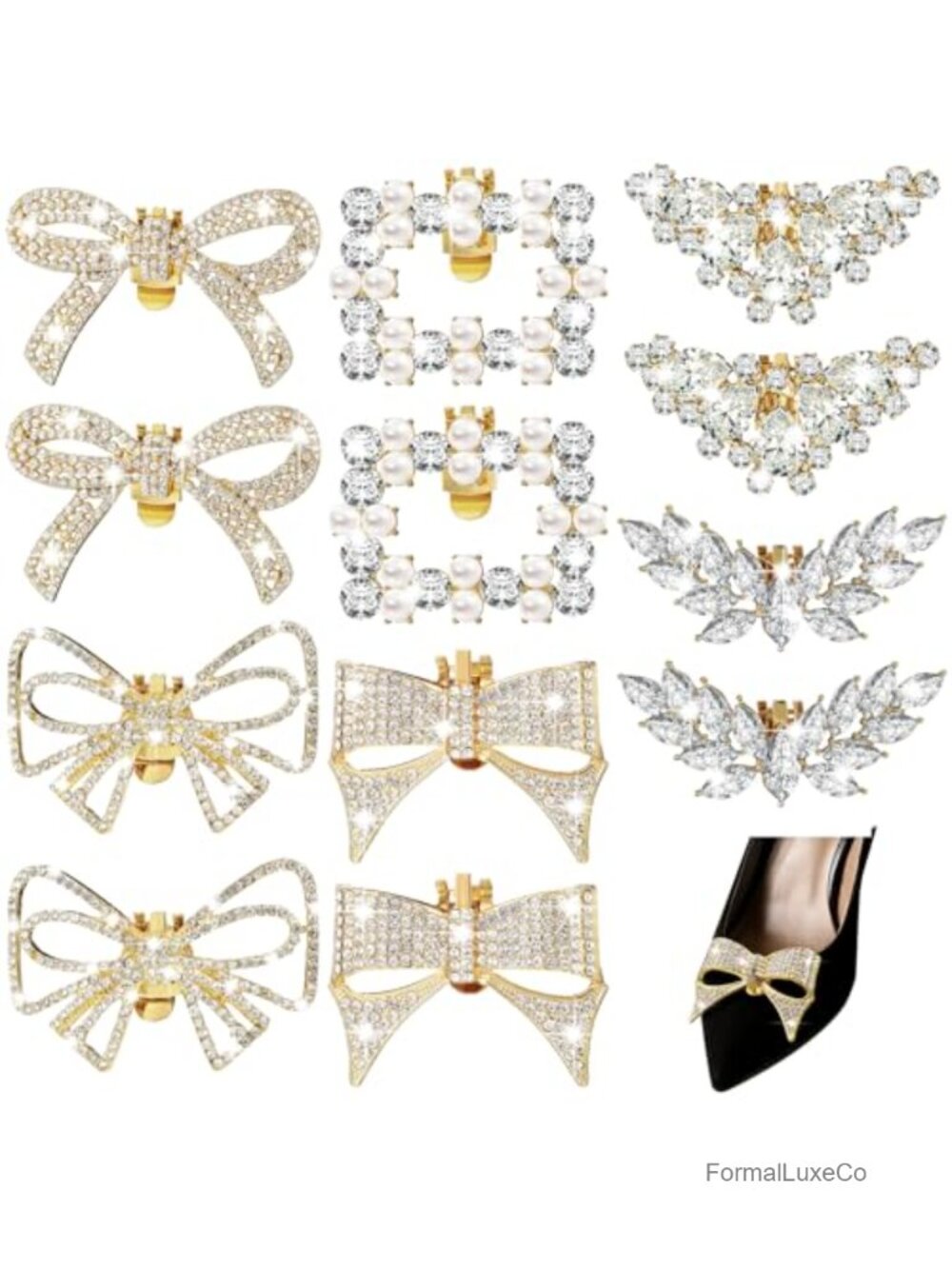12 Pc Rhinestone Bow Shoe Clips Buckle Decorative Charms for Women